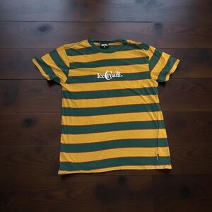 Vintage Icecream Men's Tee Size Large Embroidered with Green and Yellow Stripes